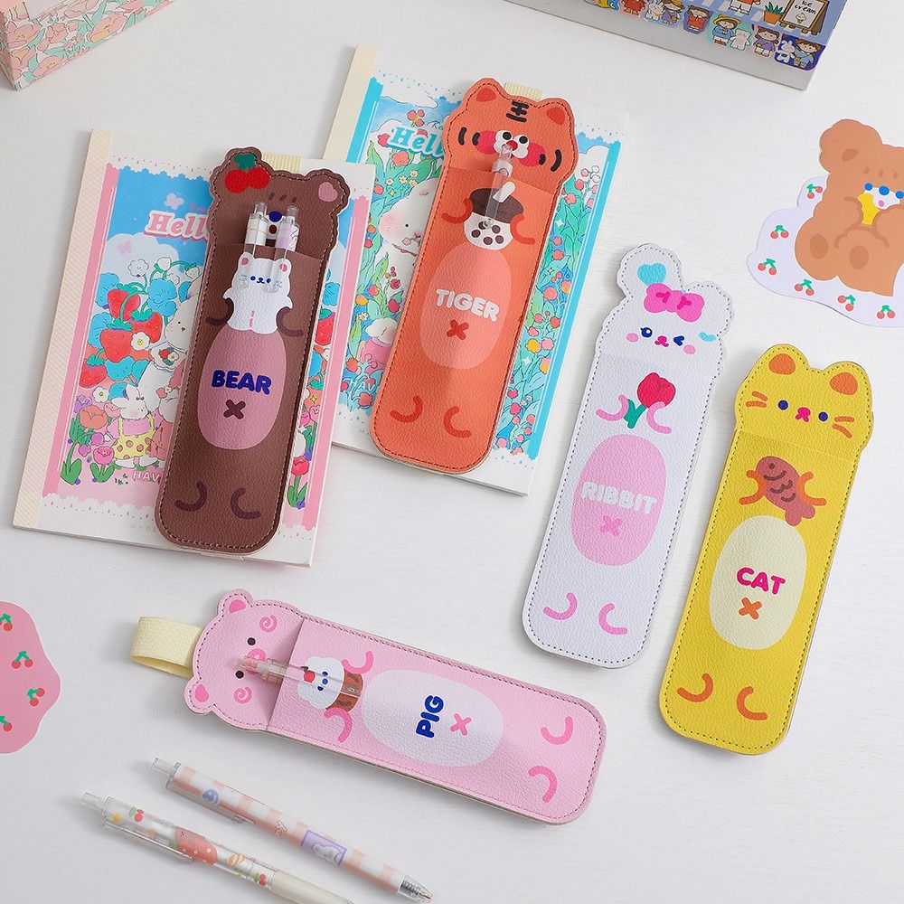 2pcs Lightweight Elastic Band Portable Pu Leather Pen Clip Pencil Case Pen Bag Pen Holder